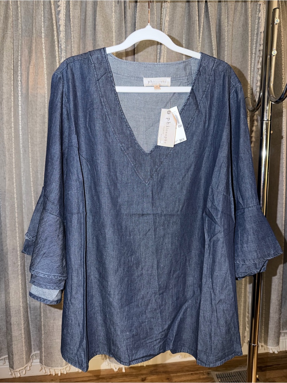 Philosophy Indigo Blue V-Neck Denim-Look Tunic